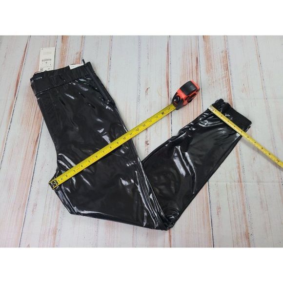 Zara Woman Faux Leather Shinny Vinyl Black Relaxed Fit Moto Biker Pants Size L - Picture 6 of 11